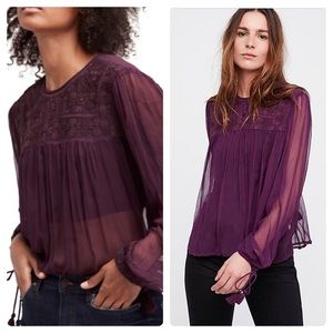 Free People Retro Boho Sheer Blouse Purple M